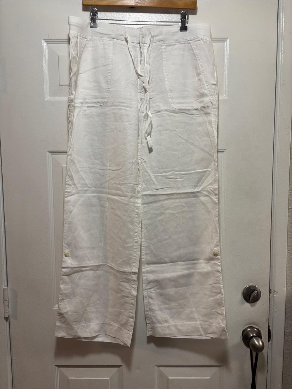 LOFT White Linen Wide-Leg Drawstring Pants